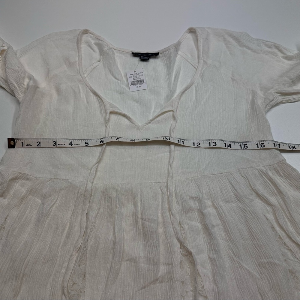 American Eagle Outfitters Ivory Boho Long Sleeve Babydoll Lace Peasant Blouse XS - Picture 7 of 8